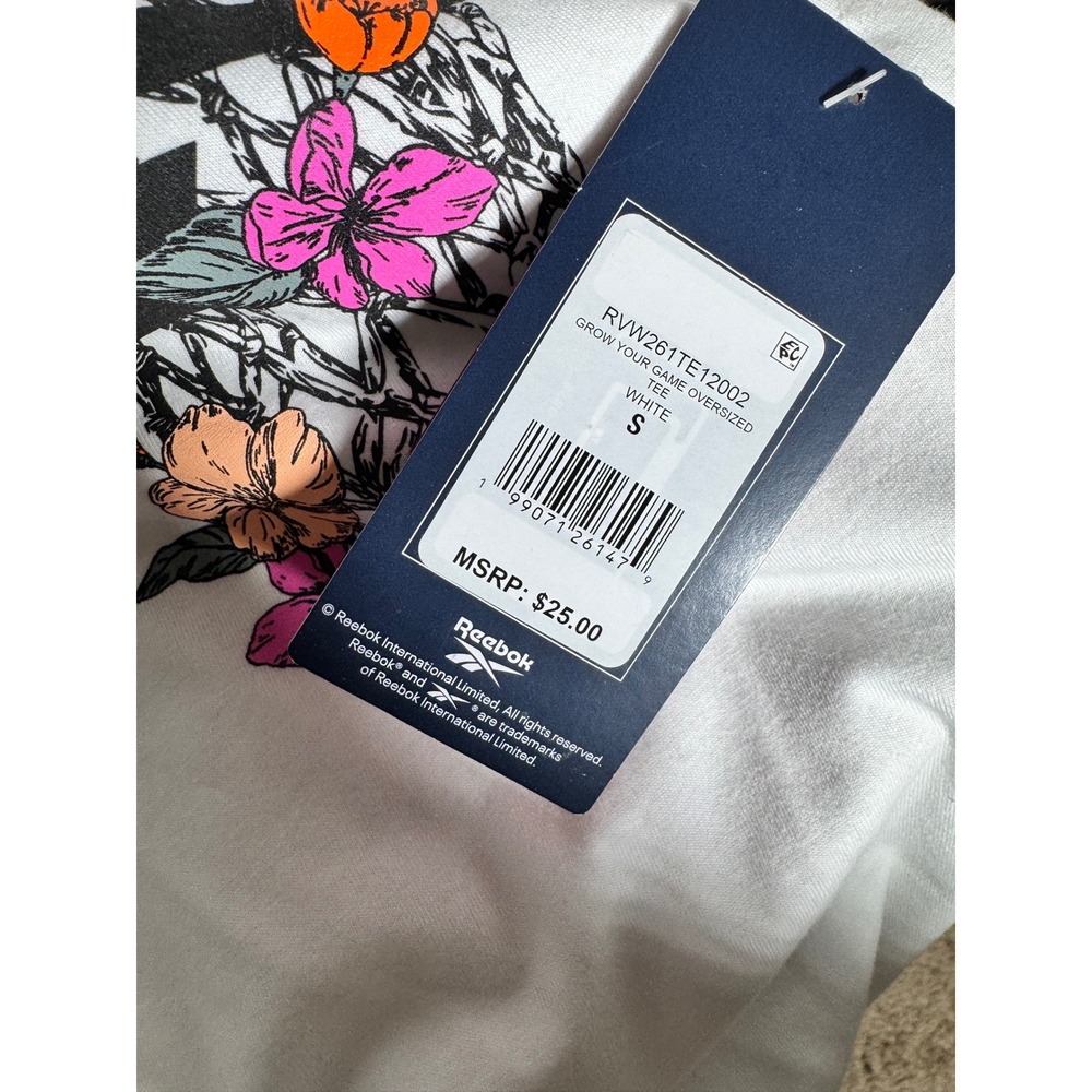 Reebok Grow Your Game Oversized Tee White Floral Basketball Graphic S - Picture 6 of 6